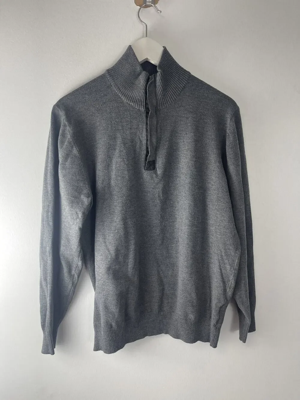 Tricots St Raphael Sweater Mens Medium Gray Pullover Quarter Zip Knit N331
